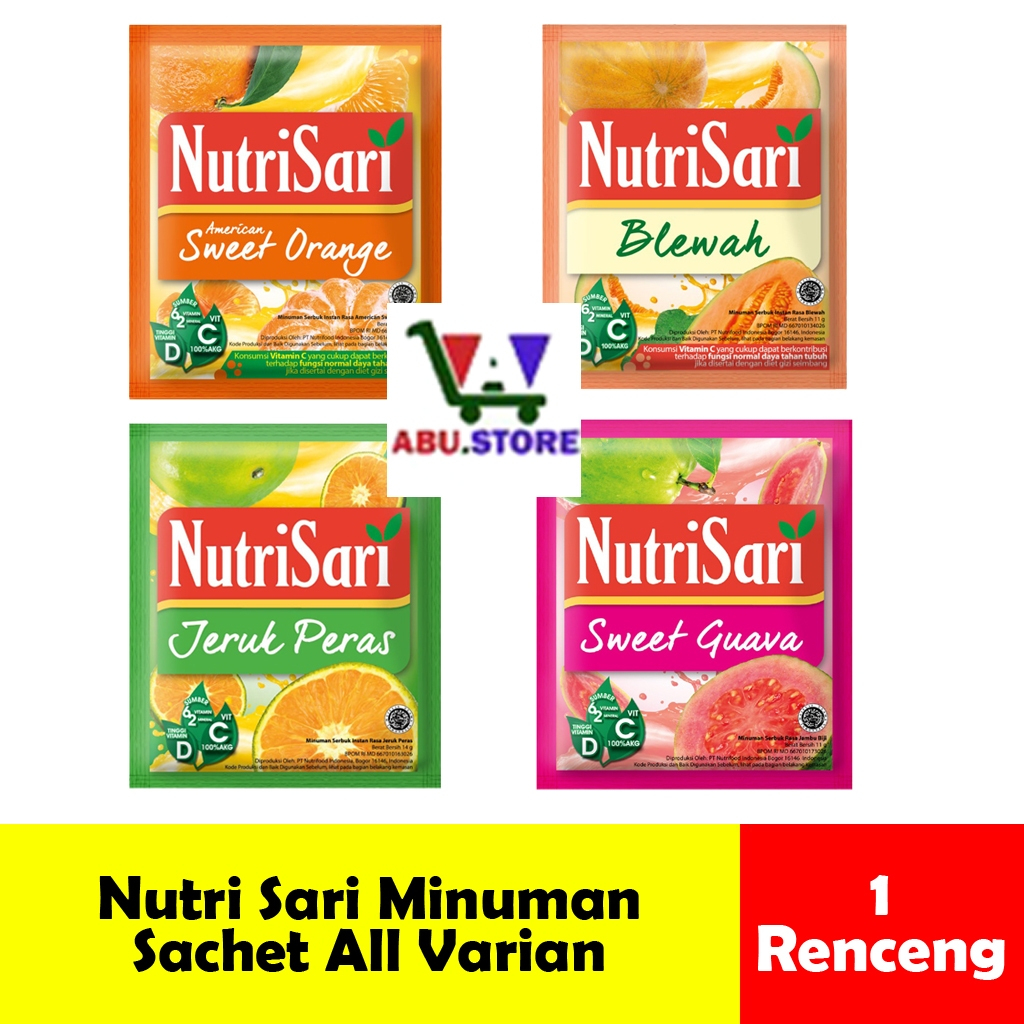 

Nutrisari Instan Drink Kemasan Renceng American Sweet Orange / Jeruk Peras / Blewah / Sweet Guava