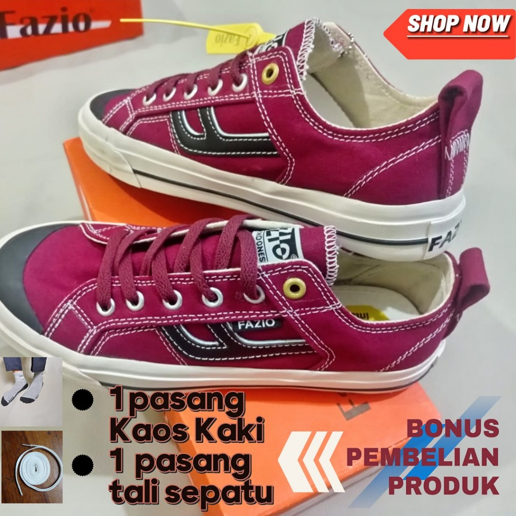 Fazio - Sepatu Unisex Efille Low Maroon Sneakers Pria Wanita