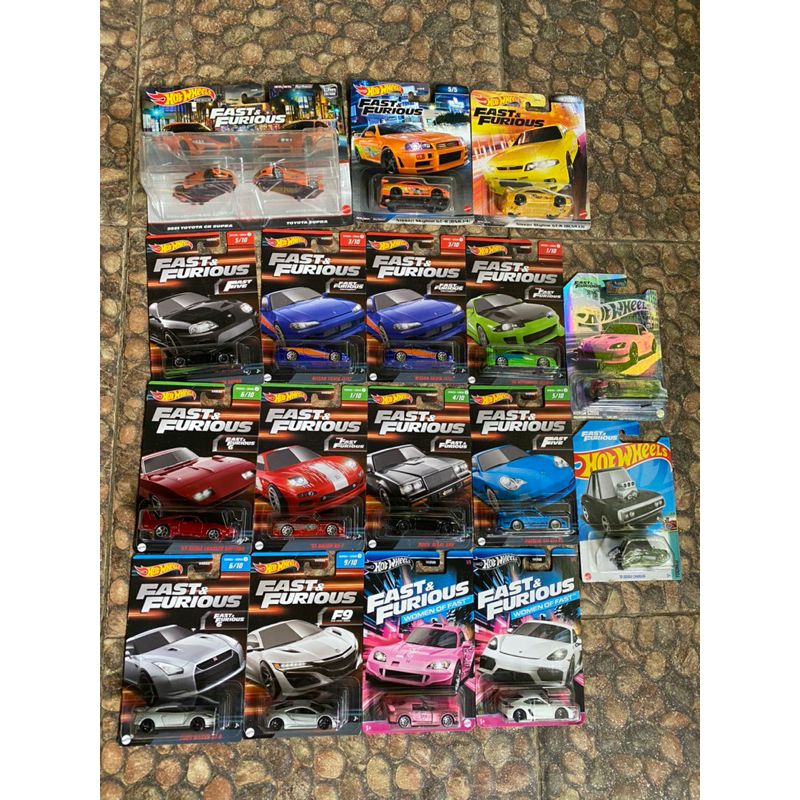 Hot Wheels Fast & Furious Toyota Supra, Nissan Silvia S15, Skyline R34 FF, Skyline R33 BCNR FF, R35,