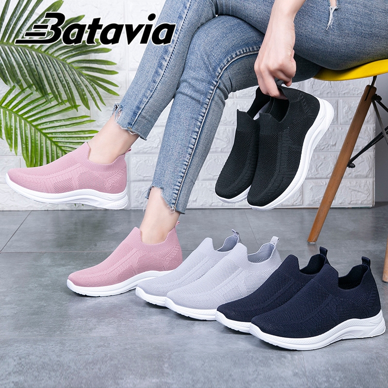 	 Batavia baru sepatu wanita rajut premium bernapas olahraga bebas biaya kirim Batavia Shoes Fashion Sneaker Pink Hitam Grey sekolah Onlinemall kanvas P3	