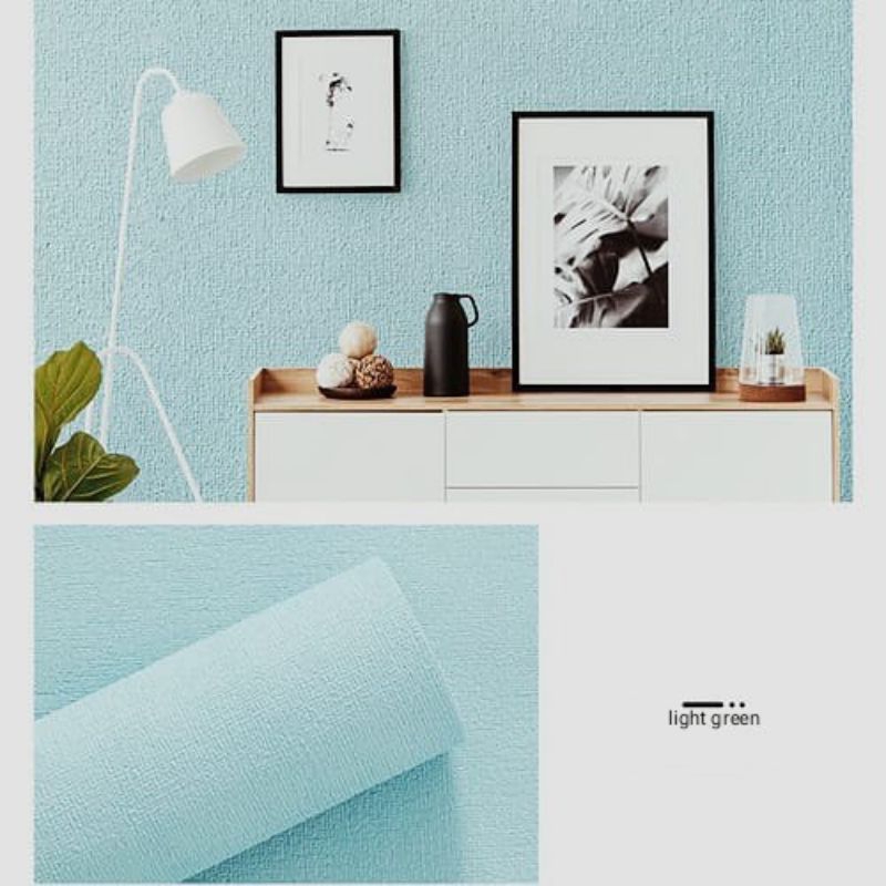Wallpaper Dinding Linen Foam EMBOSS Roll HIJAU MUDA Kulit jeruk Alumunium Foil Wallpaper Sticker Dek