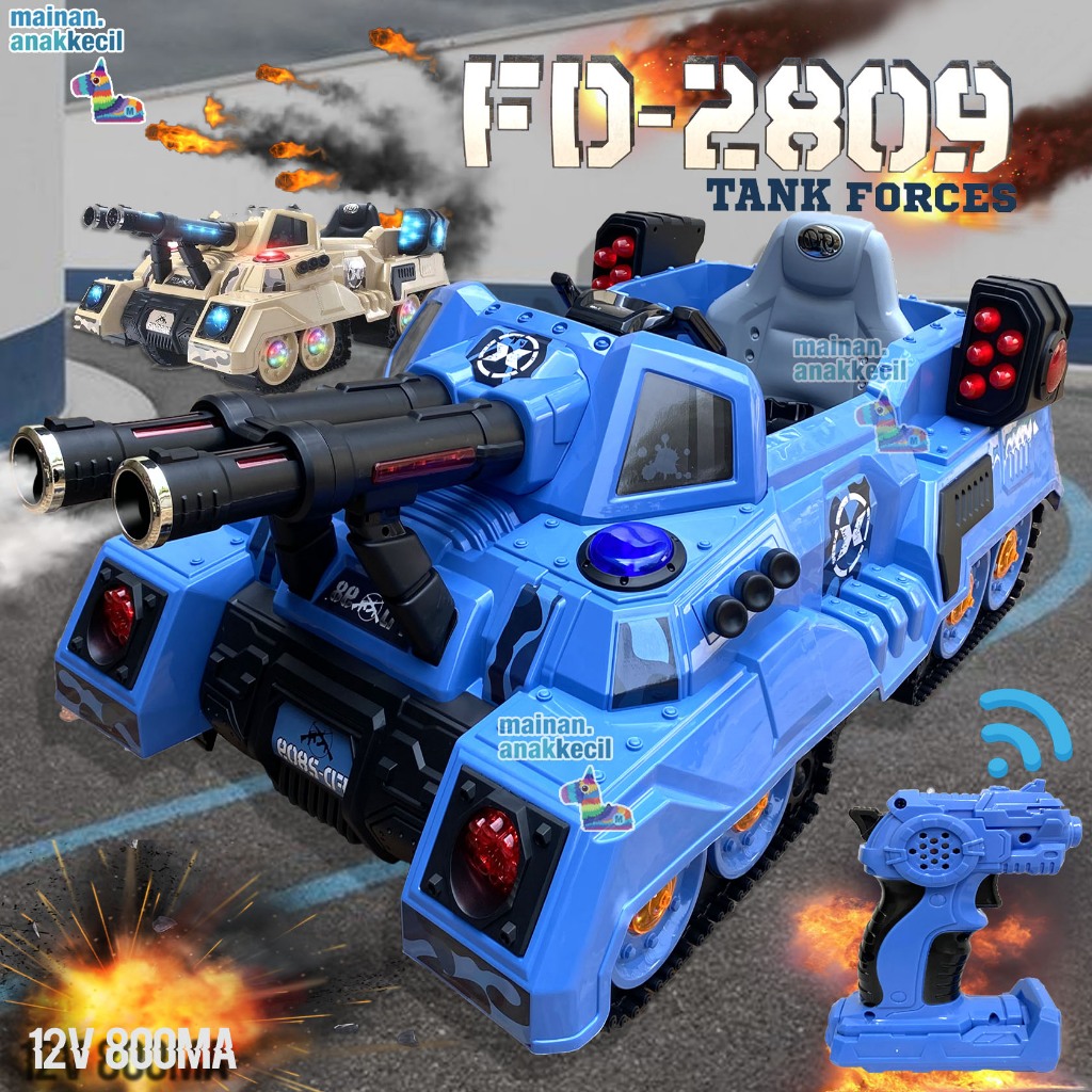 Mainan Ride On Tank Baja Listrik Mobil Aki Jumbo Remote Light and Sound Menembak Tank Tempur