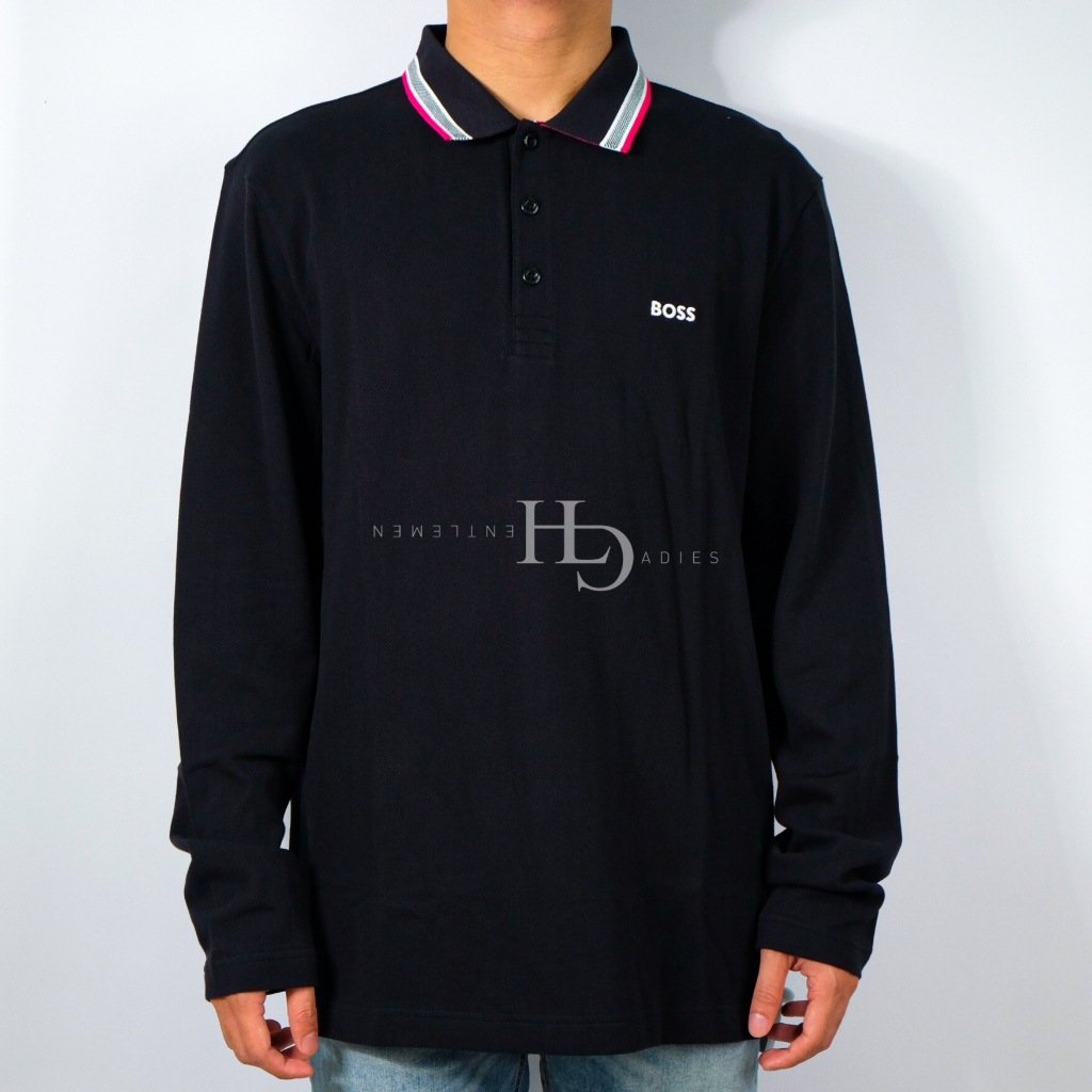 Hugo Boss SS24 Plisy Regular Long Sleeve Polo Shirt Black