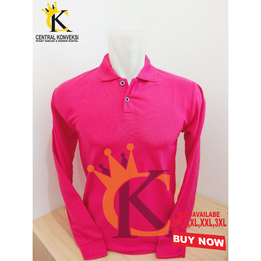 Kaos Polo Shirt Pink Fanta / Kaos Kerah Polo Tangan Panjang Pria - Wanita / Polo Shirt Panjang Pink 