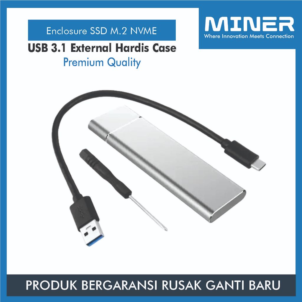 MINER Enclosure SSD M.2 NVME USB 3.1 External Hardisk Case Kualitas Premium
