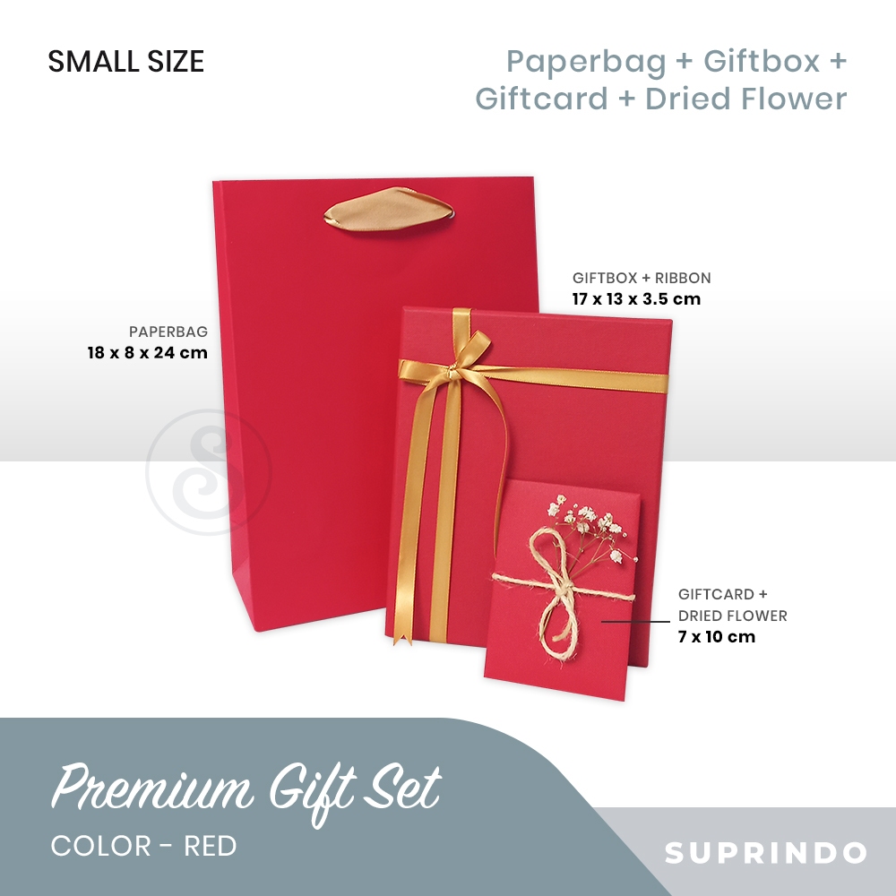 

Premium Gift Set Paper Bag + Kotak Kado + Kartu Ucapan (17x13x3.5, MERAH)