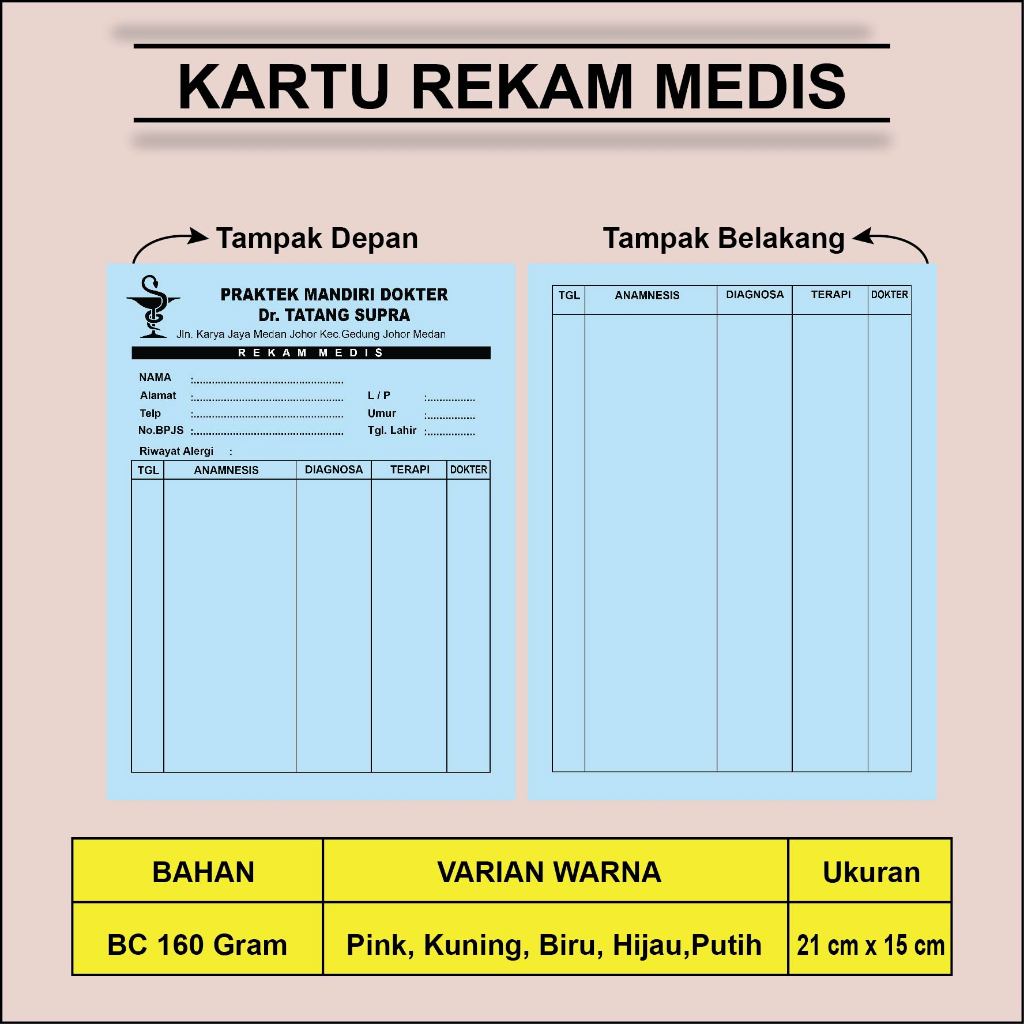 

Kartu Rekam Medis / Medical Record Card / Kartu Stok Barang ( 1PAK isi 100 Lembar)