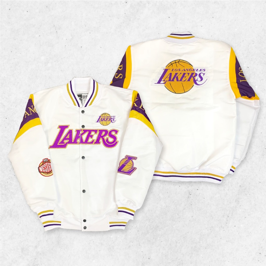 Zylion - Varsity Jacket Los Angeles Lakers Basketball Pria Wanita Full Bordir Western Series - White