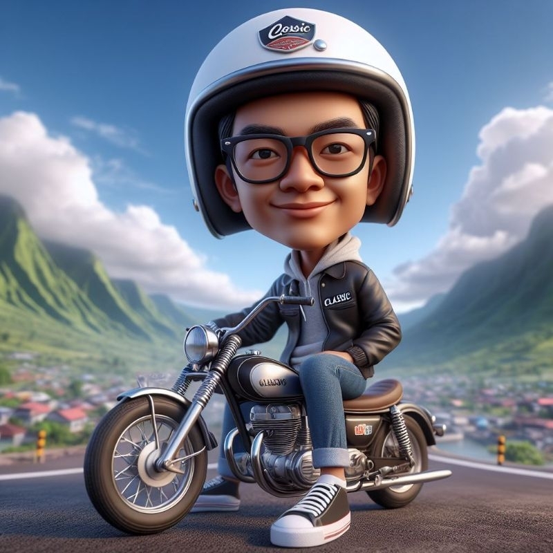 Edit Foto Karikatur Anak Motor Clasik
