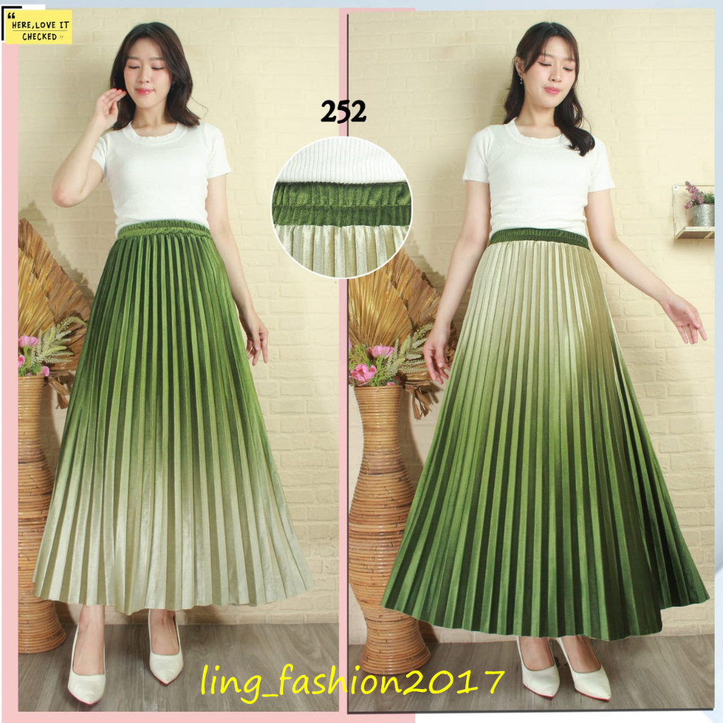 Rok Plisket Gradasi Bludru Panjang Model Payung/ Rok Plisket Motif Bunga Bludru Panjang Model Payung