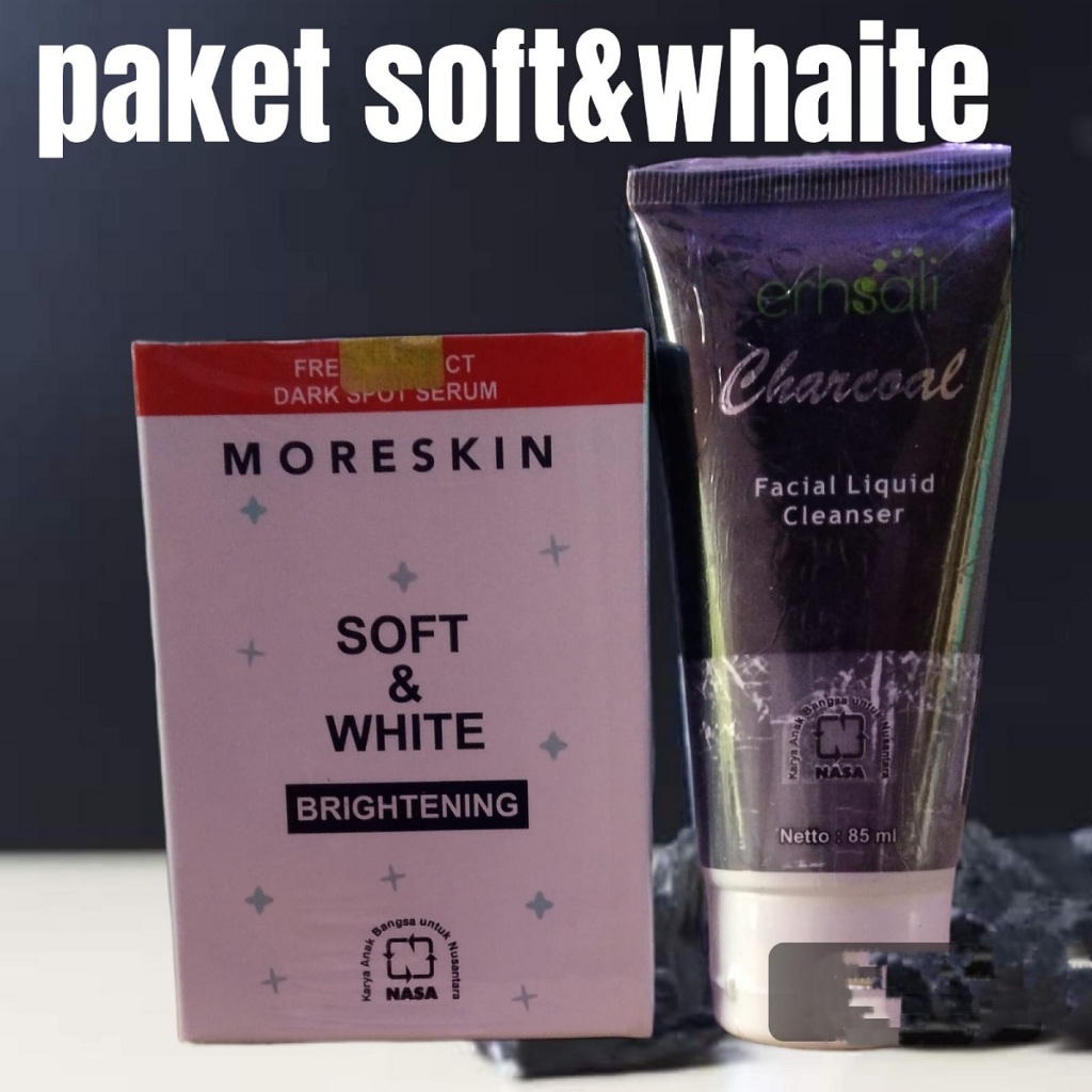 Paket Glow Nasa - Moreskin Soft White dan Ershali Charcoal facial liquid cleanser