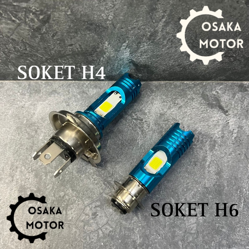 Bohlam LED H4 H6 MRS 2 mata COB + Laser Senja Biru Lampu Depan H4 Kaki 3 H6 Led Grand 2 sisi Hi Low 