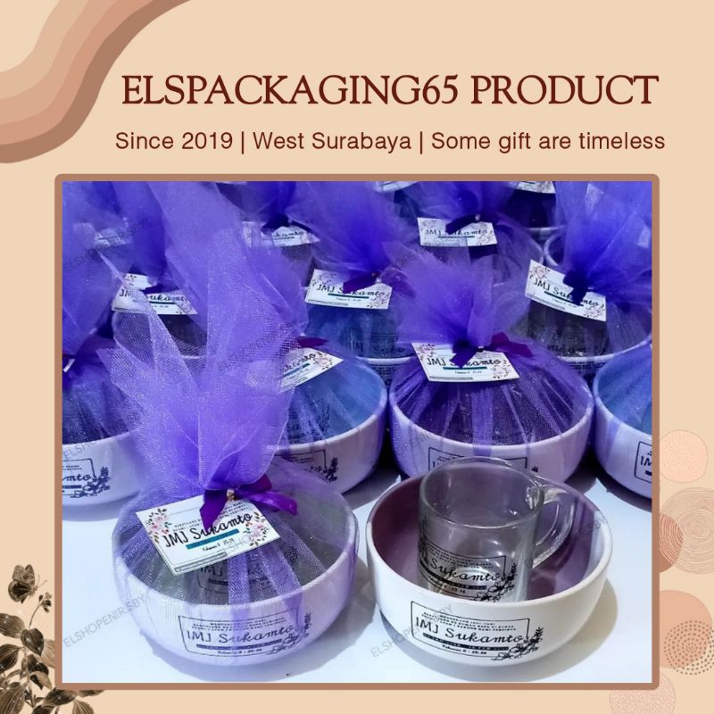 Souvenir Mangkok + Gelas Bening Souvenir kemas Tile