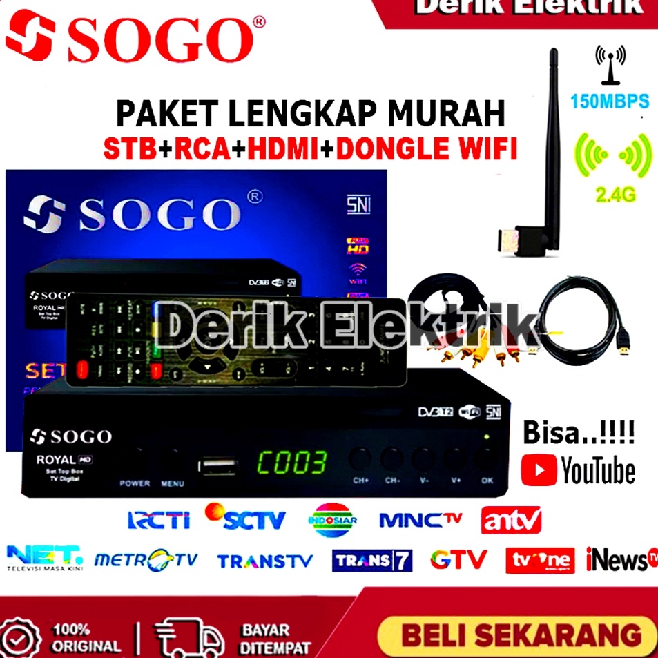 Ip SET TOP BOX TV DIGITAL SOGO DVB T2 EWS UHF HD  ALAT TV DIGITAL SET TOP BOX  STB TV DIGITAL  SET T
