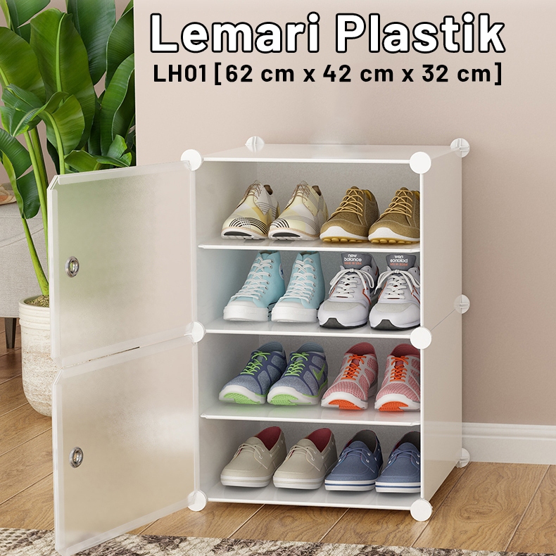 Discount Rak Plastik 4 Susun 2 Pintu Rak Portable Bongkar Pasang Pintu Transparan Susun Rak