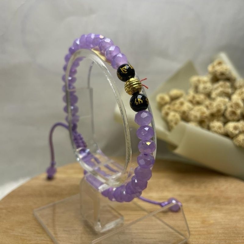Gelang Tali Crystal & Emas 6K/300 | Warna Ungu | Gelang Custom