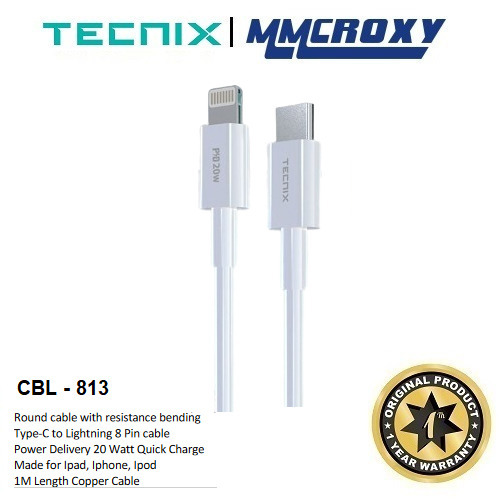 Tecnix CBL-813 Kabel Data Charger USB Type-C To Lightning PD 20W