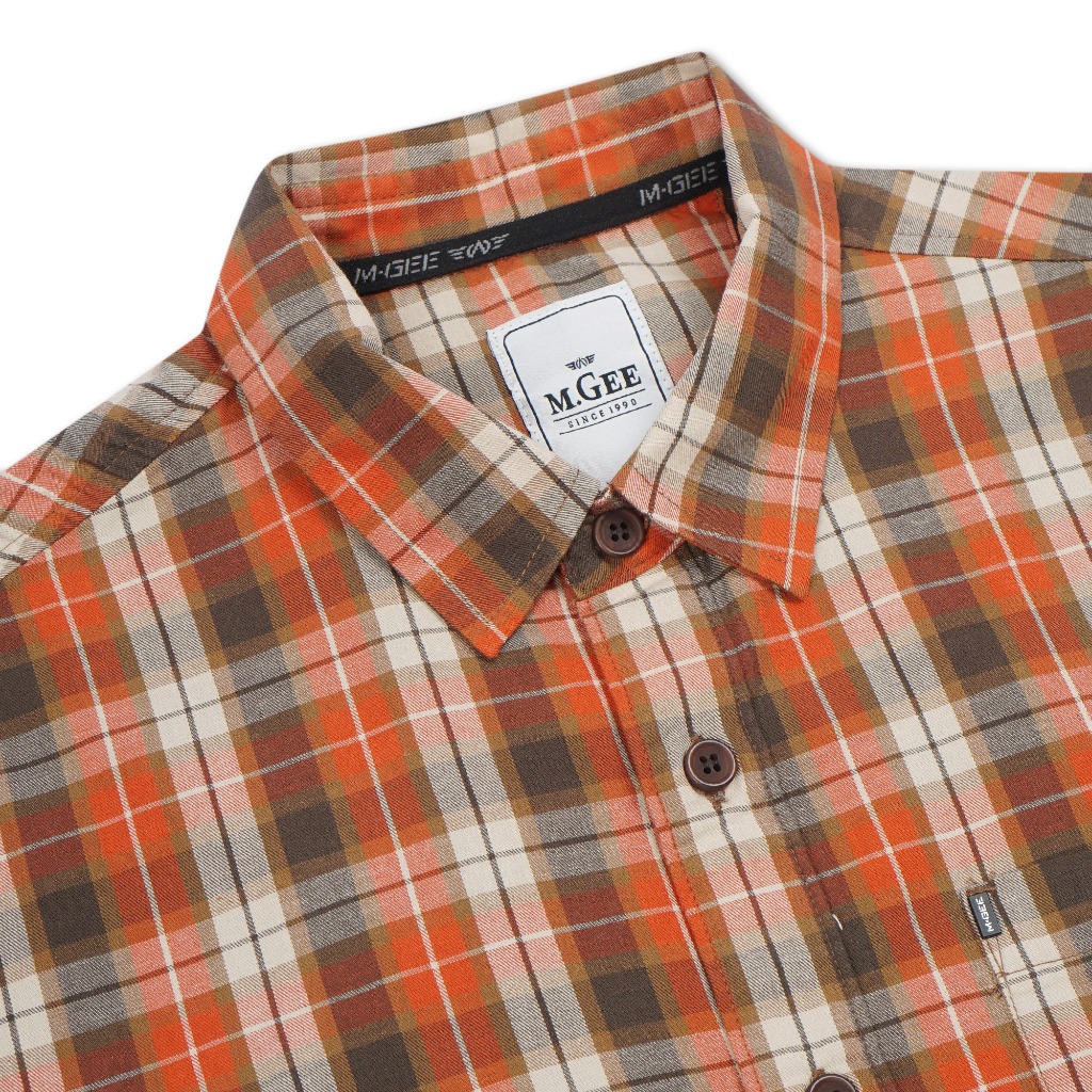 Kemeja Original MGEE - Kemeja Kotak-Kotak Lengan Panjang Pria Original MGEE Texas 021 Orange