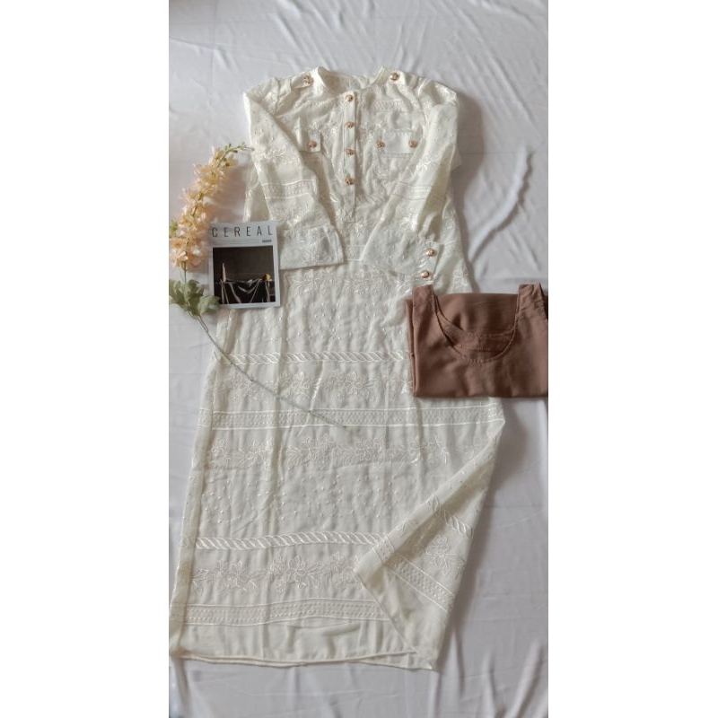 gamis sifon bordir putih