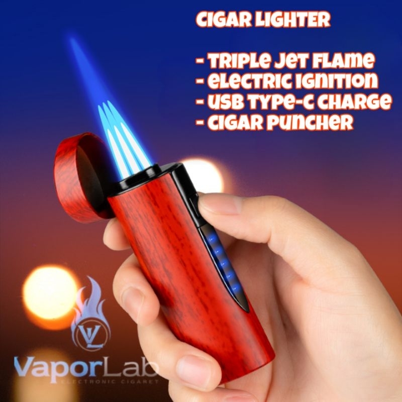 korek api bara las usb elektrik electric triple jet torch gas lighter gift box