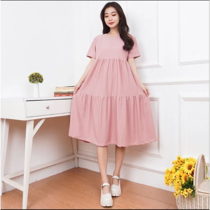 Daster Namari Hornet Premium Dres Midi Rempel Susun Jumbo