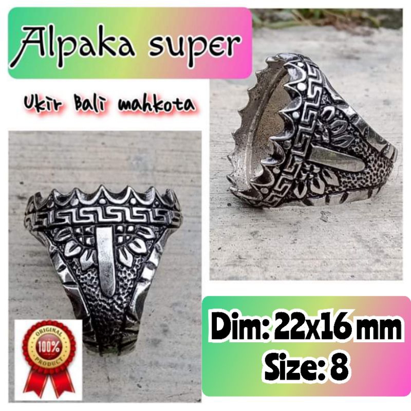 cincin emban batu akik Alpaka super ukir mahkota.76