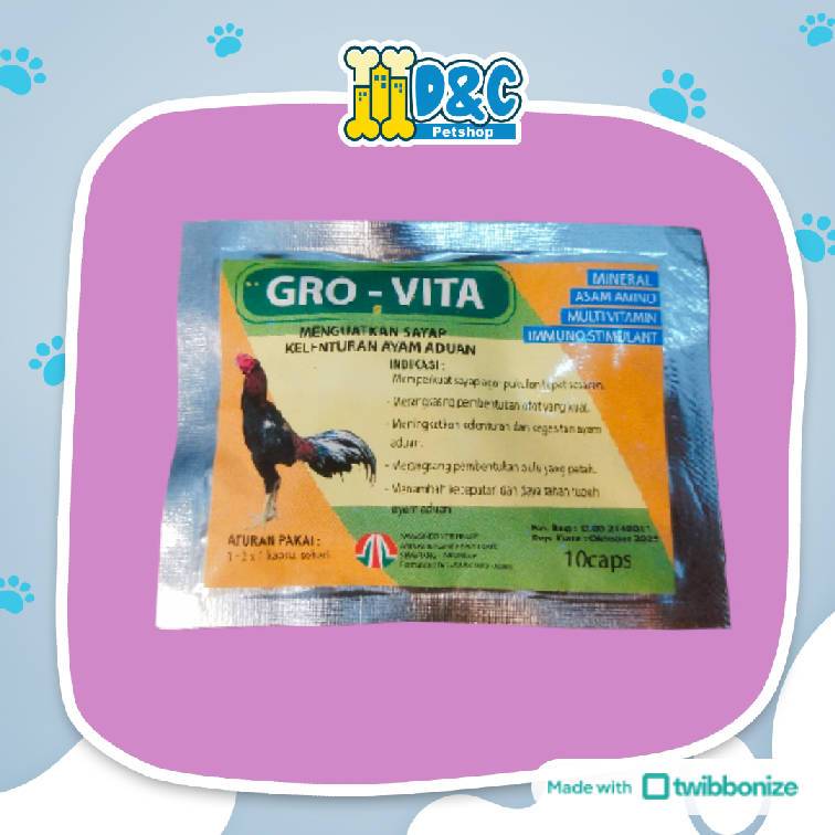 GRO VITA 10 KAPSUL - VITAMIN MEMPERKUAT OTOT AYAM - MENINGKATKAN KELENTURAN OTOT DAN MEMBENTUK OTOT 