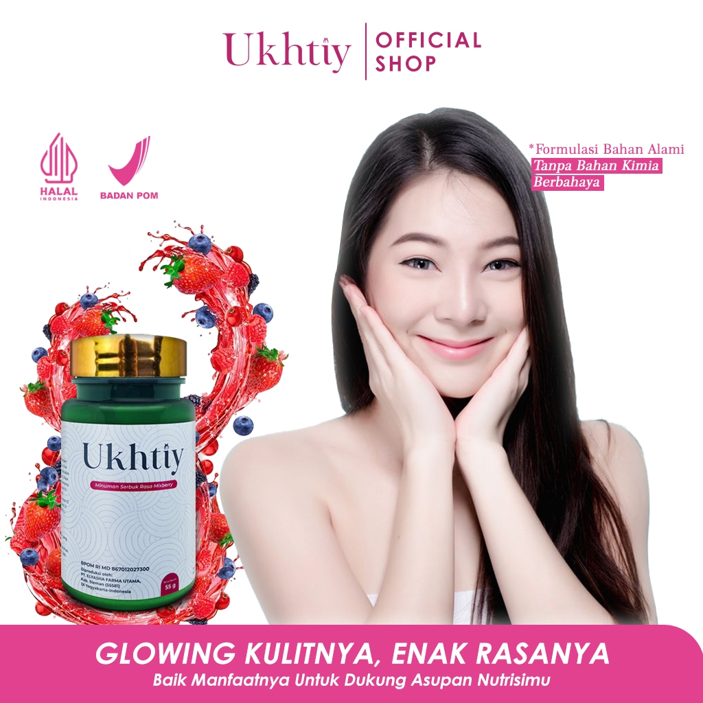 Ukhtiy Collagen Drink Minuman Pemutih Badan Alami - Minuman Serbuk Rasa Mixberry - Minuman Serbuk Pe