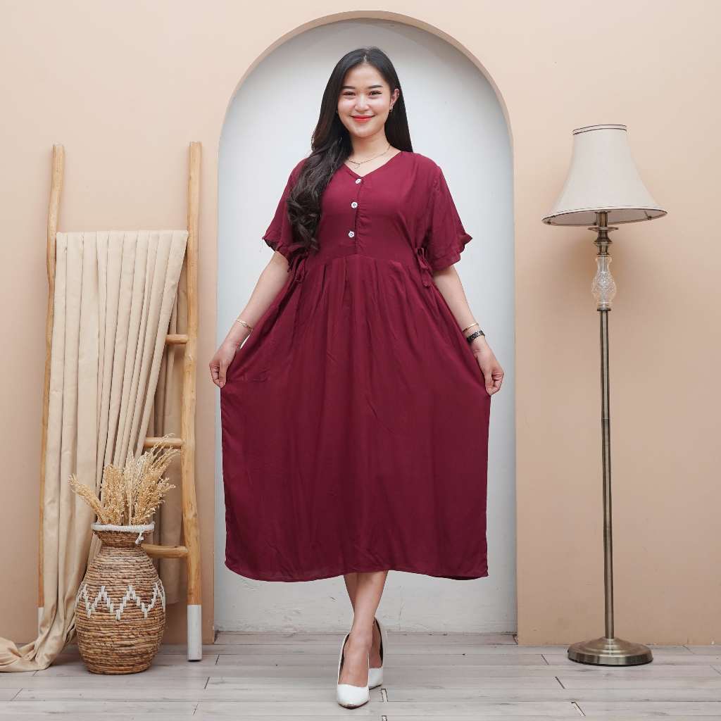 Daster Rayon Polos Kekinian Busui Kancing Depan Luna Dress Chibi LD 120