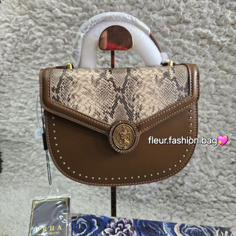[PRHA] Tas Prha Top Handle Box Leather Kulit Ular | Tas Pesta Bisa Selempang Vintage Unik