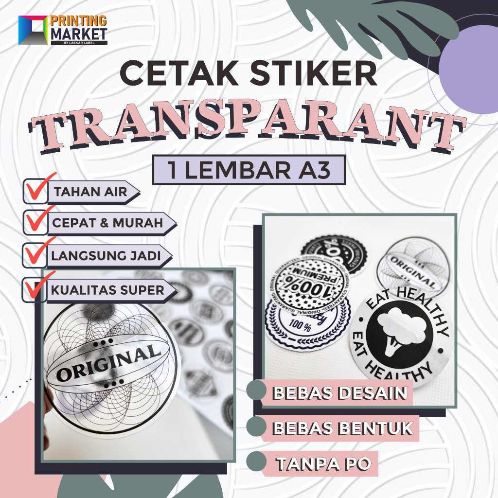 

cetak sticker transparan custom stiker anti air a3 custome