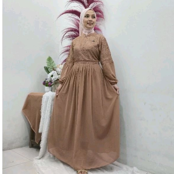 Azmi Fashion - Gamis Lebaran Bela Ceruty Babydoll Borkat Swarovski - Dress Ceruty Borkat Swarovski