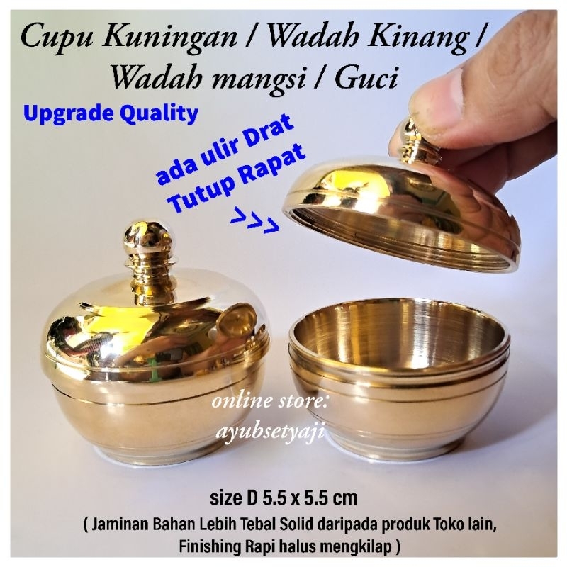 Guci Kuningan Antik Wadah kinang Hiolo Gentong mangkuk kecil Cupu Kuningan mini 02 Cepuk Drat Ulir B