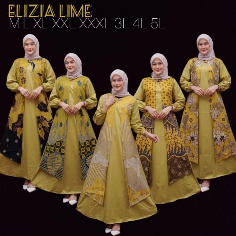 GAMIS ELIZIA TERBARU POLOS KOMBINASI BATIK TOYOBO READY SAMPAI JUMBO M L XL XXL XXXL XXXXL XXXXL LD 