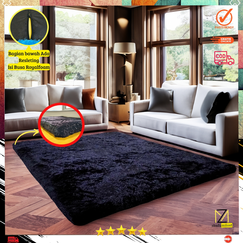 Karpet Bulu Rasfur Polos 200x120x4.5cm / Karpet Bulu Empuk / Karpet  premium/ Kasur Lantai