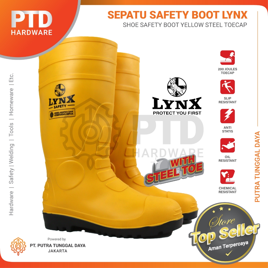 Sepatu Boot Safety Proyek Kuning Ujung Besi Steel Toe Lynx