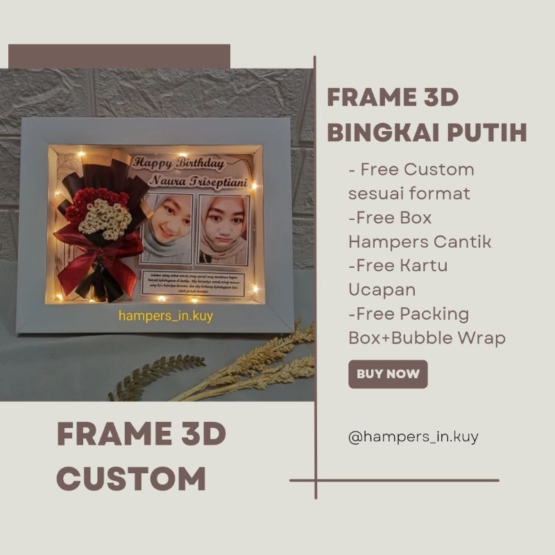 Gift Box Frame 3D Bingkai Foto 6R Flower Custom | Kado Ulang Tahun | Hadiah Wisuda | Hampers Pernika