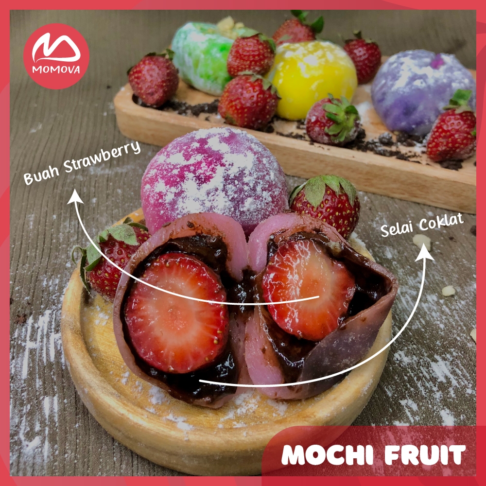 

Mochi Fruit Daifuku isi Buah Stroberi dan Selai Cokelat