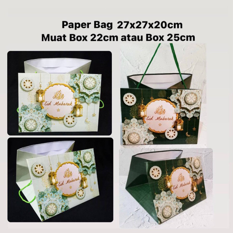 

(5 pcs) paperbag motif lentera hiaju lebaran goodie bag packaging hampers hantaran idul fitri eid mubarak ukuran 27x27x20cm