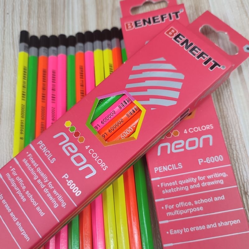 

Pensil 2B BENEFIT NEON 4 WARNA P-6000 isi 12 biji Murah meriah