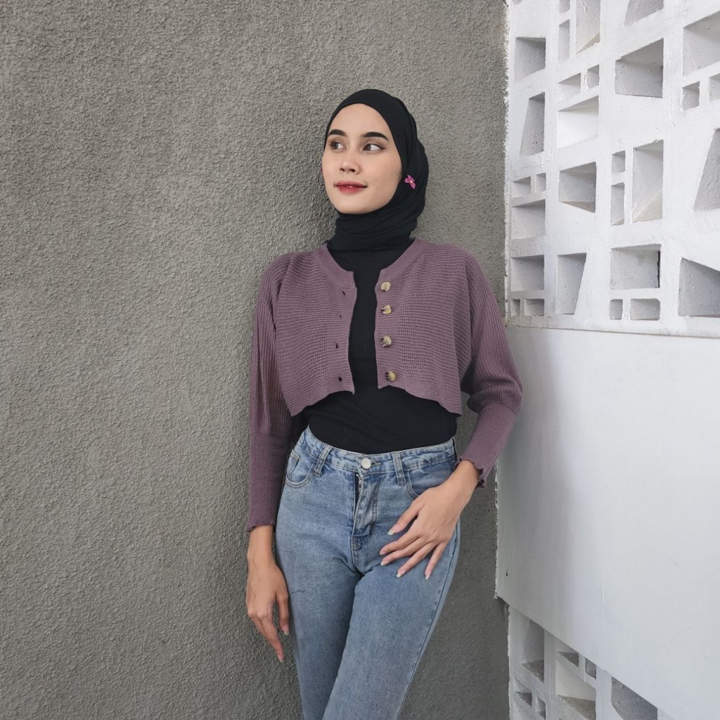 NOUSKA - KATRINA CROP Cardigan Rajut Korea Polos Crop Top Outer Kekinian Korean Style