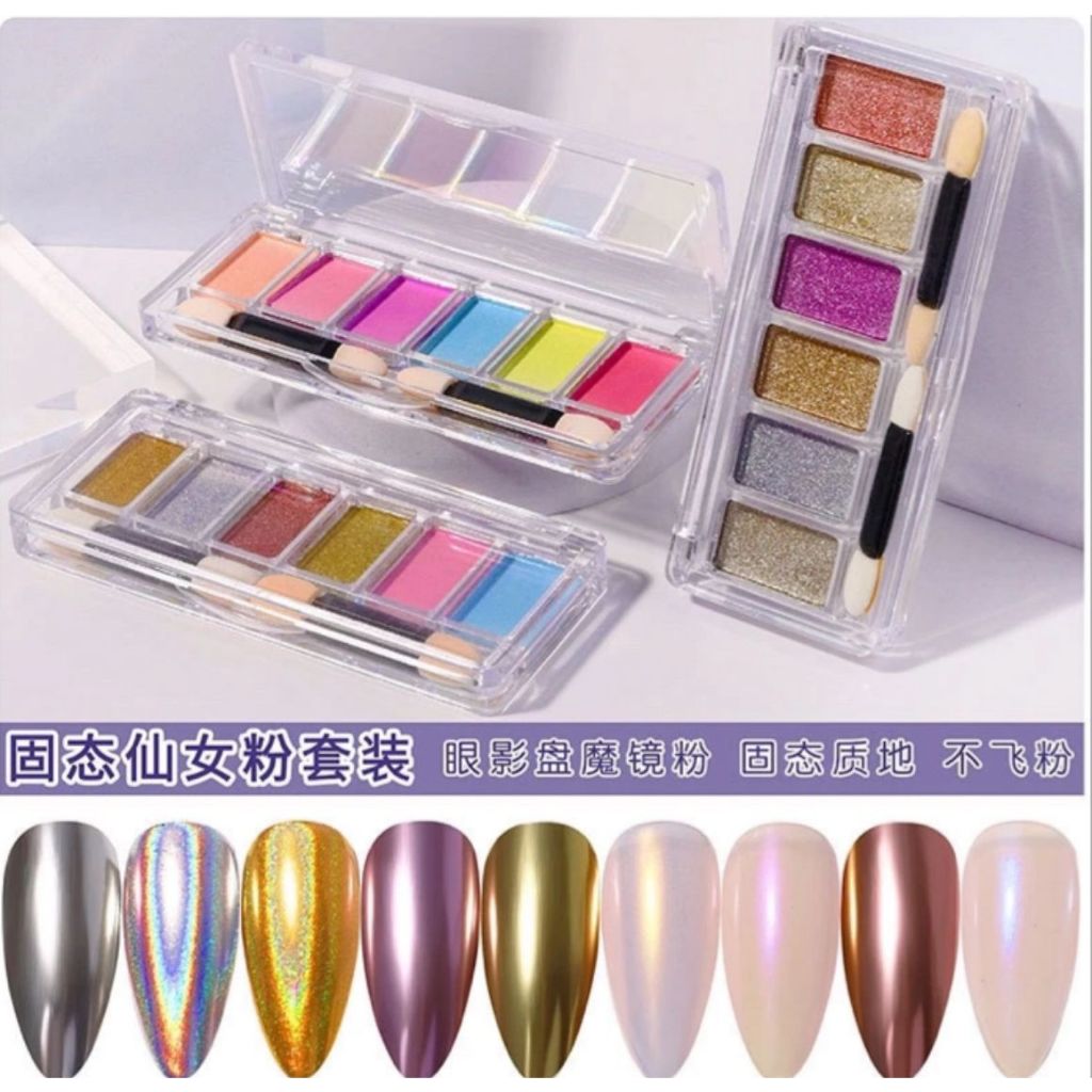 6 COLOUR CHROME POWDER NAIL ART 6 WARNA CHROME MIROR COMPACT JAPAN NAILS / CHROME GLAZE DONUT