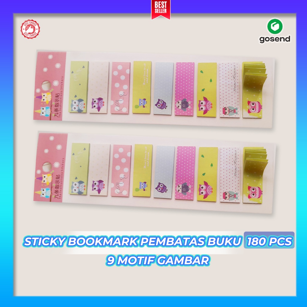 

Sticky Note Pembatas Buku/Notes Tempel/Kertas Tempel 180 pcs 9 Gambar