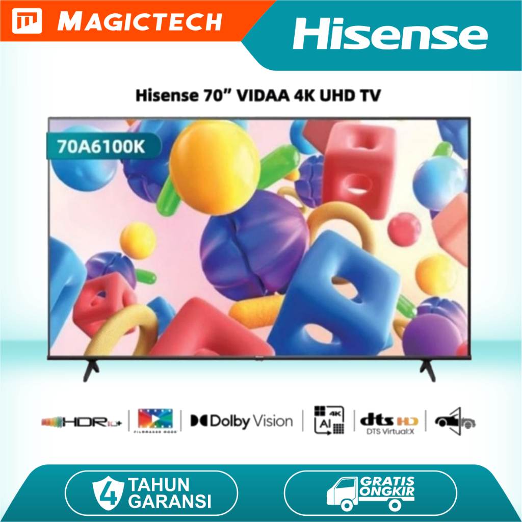 TV LED HISENSE 70 INCH / 70" 70A6100K VIDAA SMART TV 4K UHD Dolby Digital