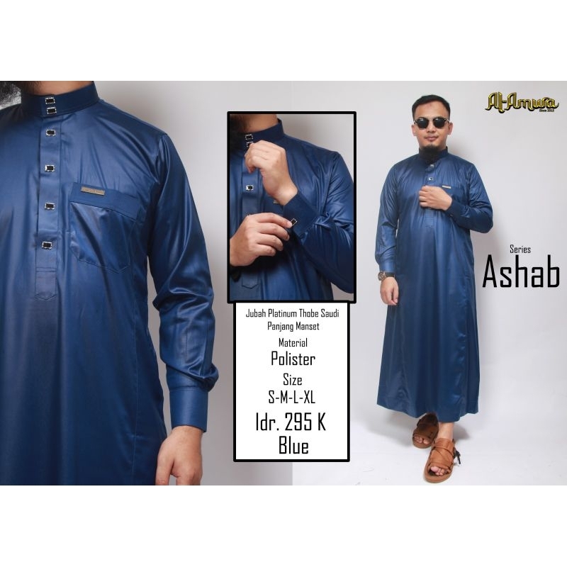 Jubah Pria platinum polyster Thobe saudi lengan panjang manset