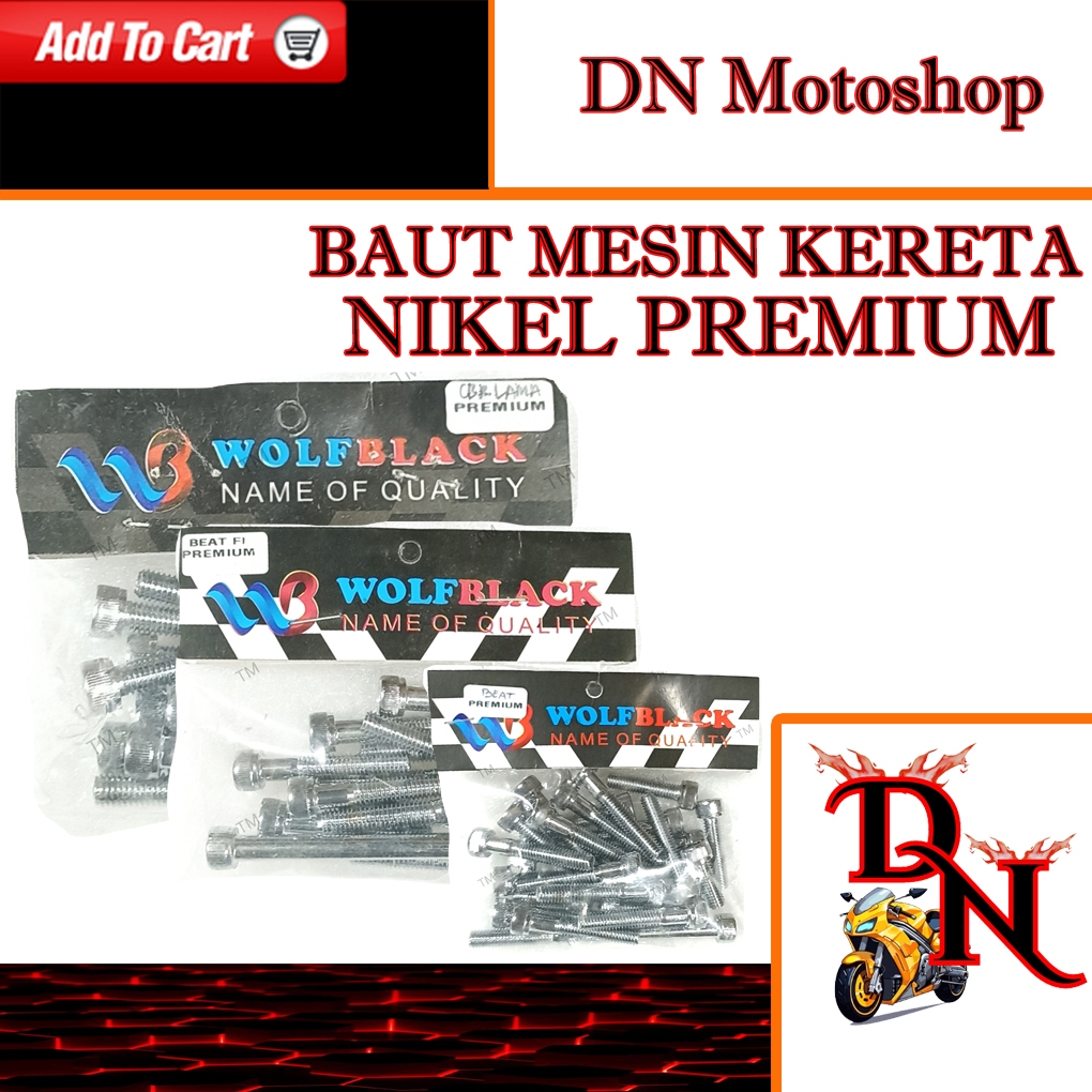 Baut Bak Blok / Baut Blok Mesin / baut mesin motor atau kereta Chrome Kanan Kiri Wolfblack Type Supr