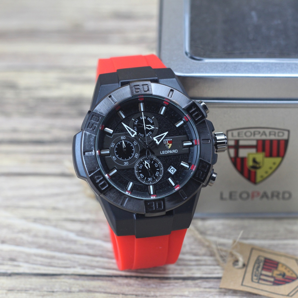 Jam tangan Pria Leopard 8830 Mc tali rubber analog tanggal chrono sport aktif original