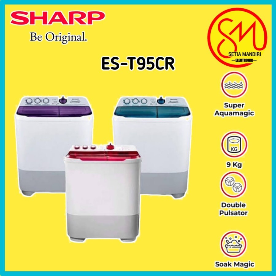 SHARP EST95CR Mesin Cuci 9 KG 2 Tabung 9KG Super Aquamagic ES-T95CR-PK/BK/VK