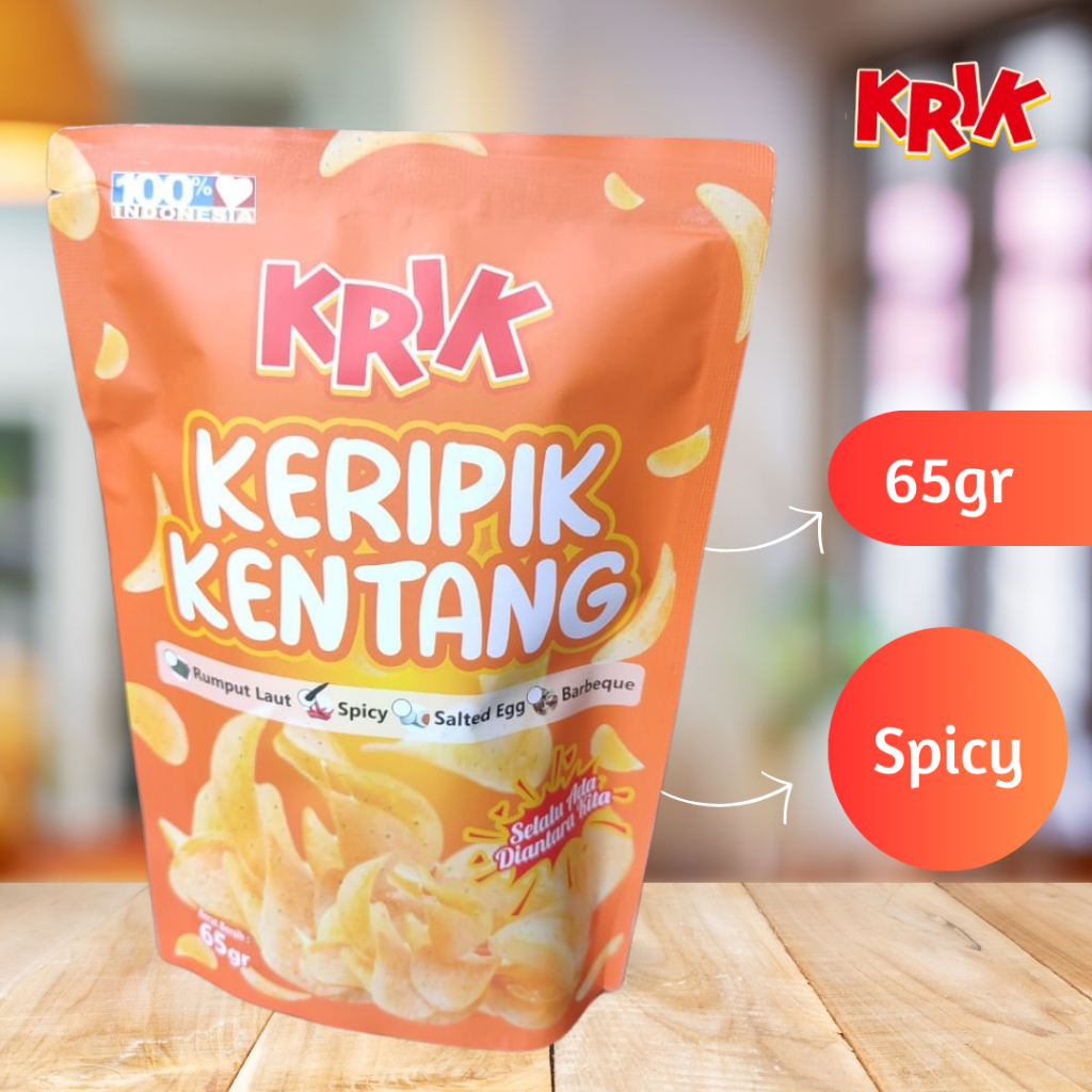 

KRIK Keripik Kentang Spicy Cemilan Snack Kripik Potato Chips Variant Pedas 65Gr