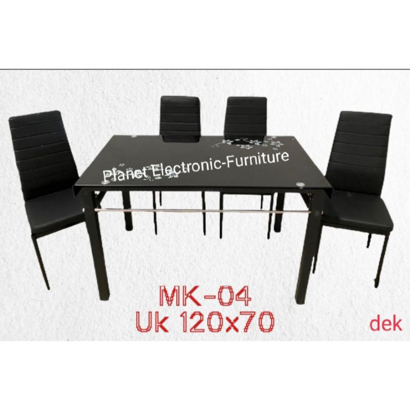 Meja Makan kaca 4kursi 120cm Dining set Dining table meja cafe meja restoran